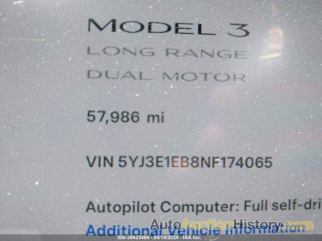 TESLA MODEL 3 LONG RANGE DUAL MOTOR ALL-WHEEL DRIVE, 5YJ3E1EB8NF174065