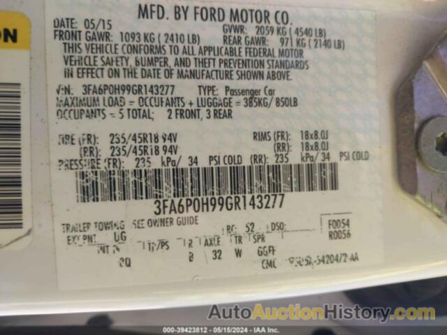 FORD FUSION SE, 3FA6P0H99GR143277