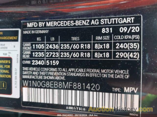 MERCEDES-BENZ GLC 300 4MATIC SUV, W1N0G8EB8MF881420