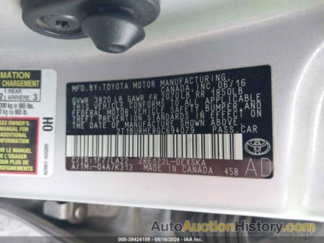 TOYOTA COROLLA S PREMIUM, 2T1BURHE8GC694079