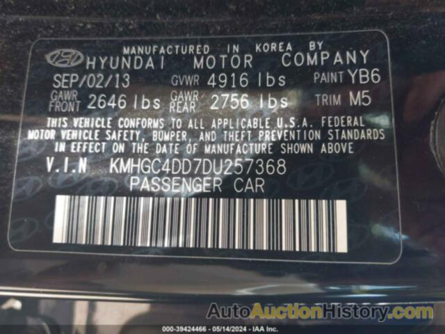 HYUNDAI GENESIS 3.8, KMHGC4DD7DU257368