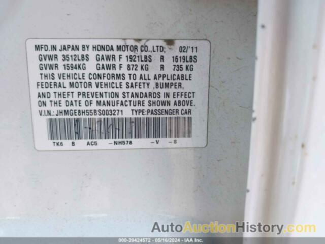 HONDA FIT SPORT, JHMGE8H55BS003271