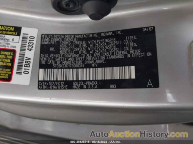 TOYOTA SIENNA CE/LE, 5TDZK23C17S060346