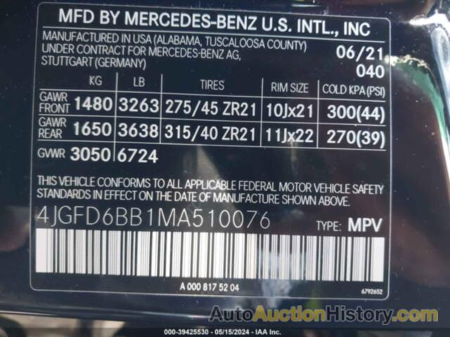 MERCEDES-BENZ GLE COUPE AMG 53 4MATIC, 4JGFD6BB1MA510076