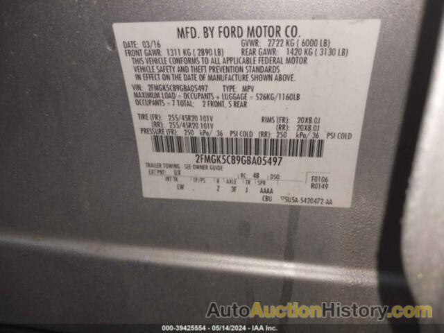 FORD FLEX SEL, 2FMGK5C89GBA05497