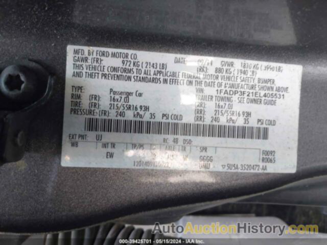 FORD FOCUS SE, 1FADP3F21EL405531