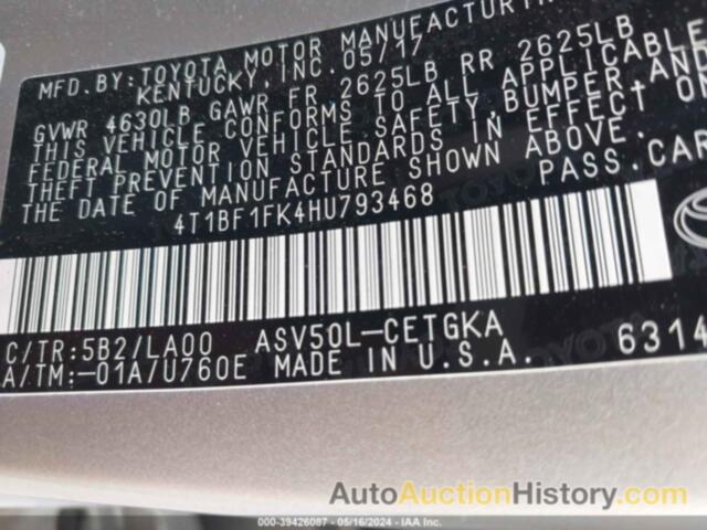 TOYOTA CAMRY LE/XLE/SE/XSE, 4T1BF1FK4HU793468