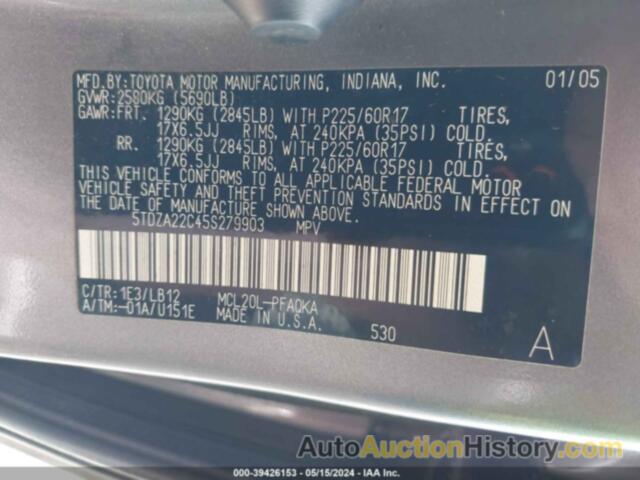 TOYOTA SIENNA XLE, 5TDZA22C45S279903