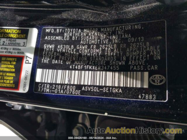 TOYOTA CAMRY XLE, 4T4BF1FKXER347455