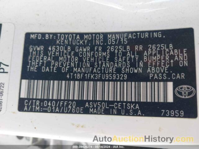 TOYOTA CAMRY SE, 4T1BF1FK3FU959329