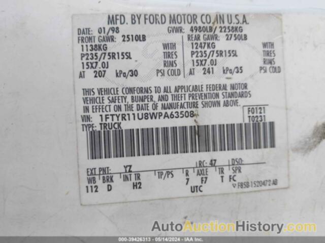 FORD RANGER SPLASH/XL/XLT, 1FTYR11U8WPA63508