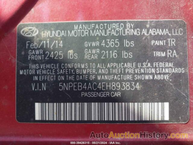 HYUNDAI SONATA GLS, 5NPEB4AC4EH893834