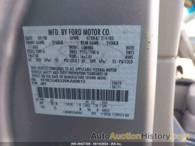 FORD ESCAPE HYBRID, 1FMCU49339KA59613