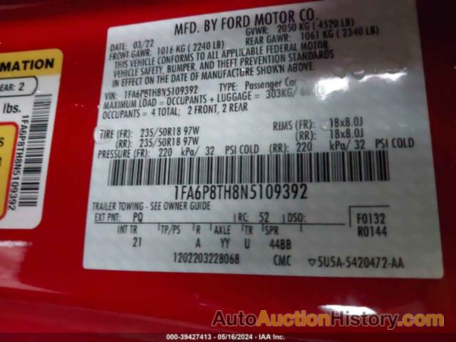 FORD MUSTANG, 1FA6P8TH8N5109392
