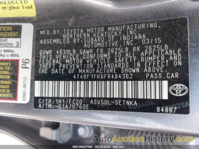TOYOTA CAMRY LE/XLE/SE/XSE, 4T4BF1FK6FR484362
