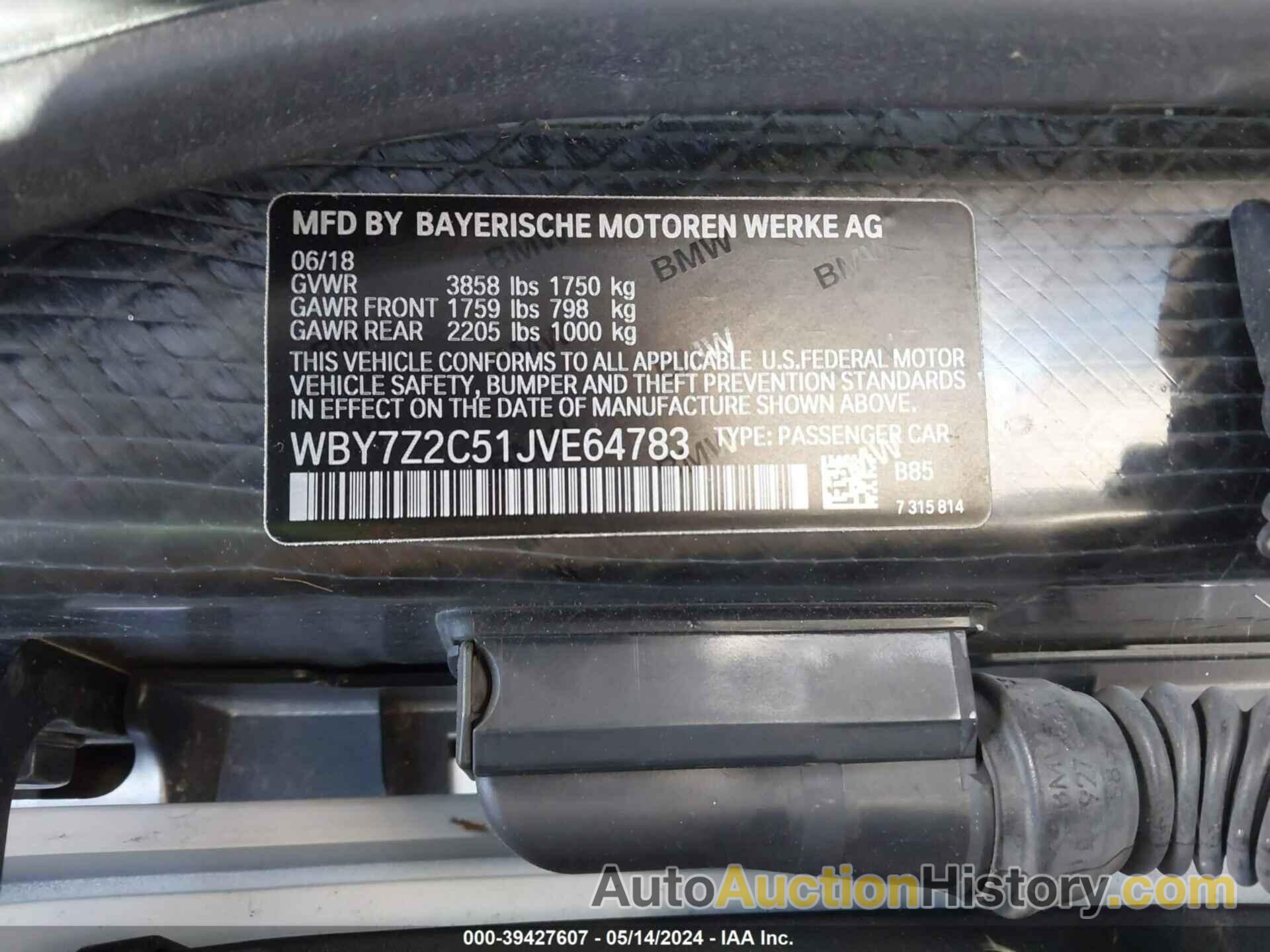 BMW I3 94AH, WBY7Z2C51JVE64783