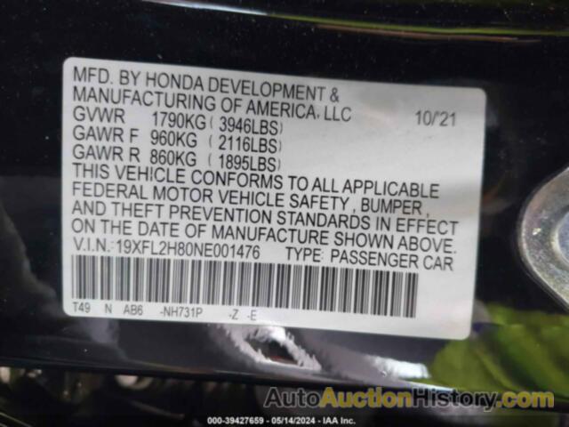 HONDA CIVIC SPORT, 19XFL2H80NE001476