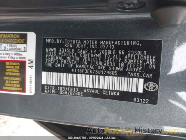 TOYOTA CAMRY LE, 4T1BF3EK7BU129685