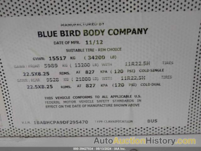 BLUE BIRD SCHOOL BUS / TRANSIT BUS, 1BABHCPA9DF295470