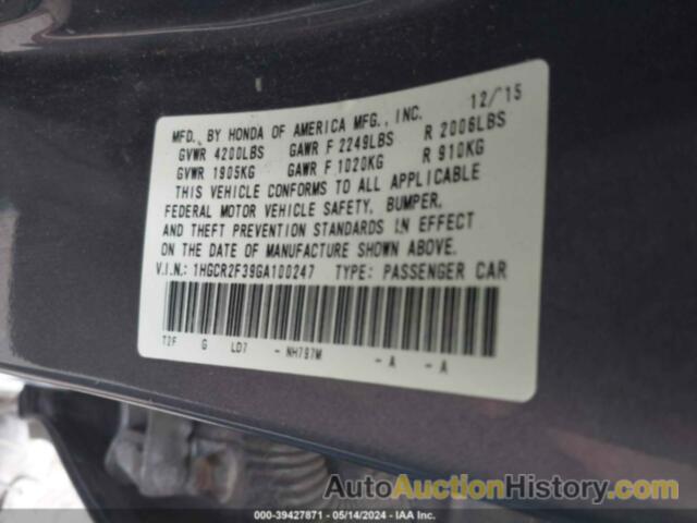 HONDA ACCORD LX, 1HGCR2F39GA100247