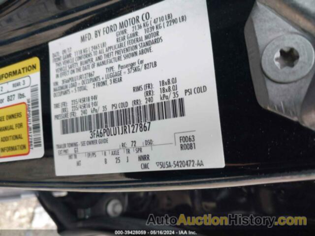 FORD FUSION HYBRID SE, 3FA6P0LU1JR127867