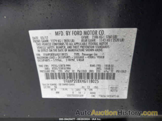 FORD TAURUS SEL, 1FAHP2E8XHG118025