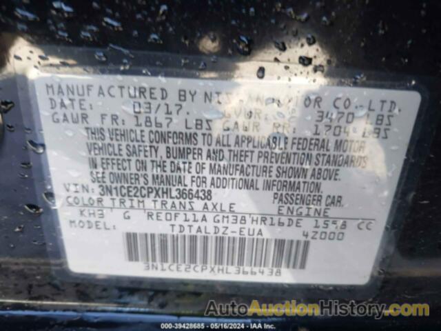 NISSAN VERSA NOTE SV, 3N1CE2CPXHL366438