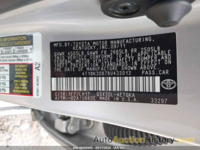 TOYOTA AVALON LIMITED, 4T1BK3DB7BU432012