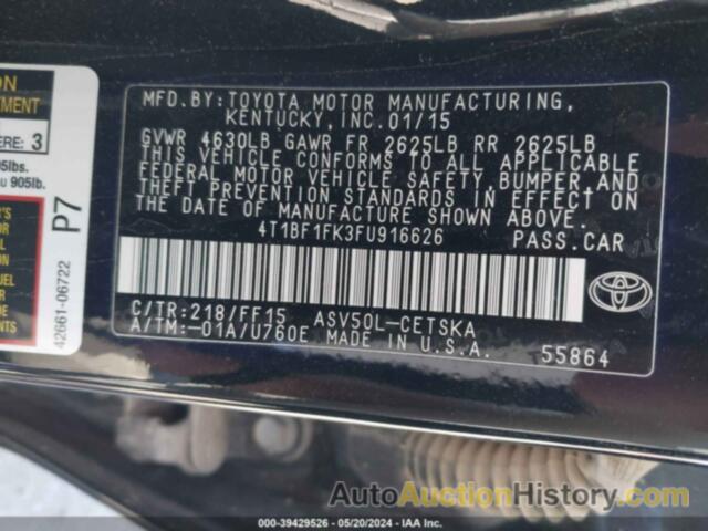 TOYOTA CAMRY SE, 4T1BF1FK3FU916626