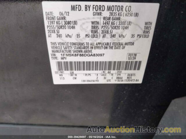 FORD EXPLORER LIMITED, 1FM5K8F88DGA83097