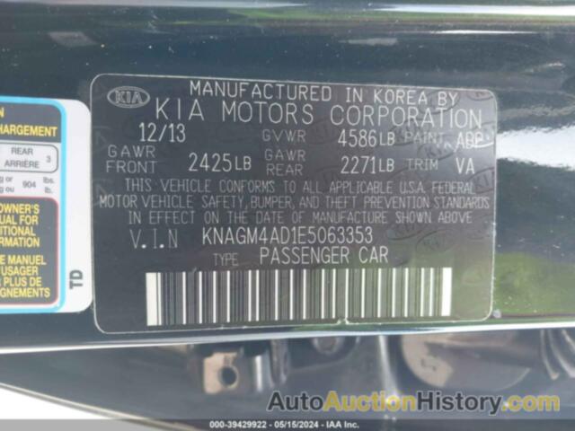 KIA OPTIMA HYBRID LX, KNAGM4AD1E5063353