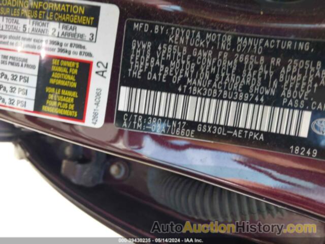 TOYOTA AVALON LIMITED, 4T1BK3DB7BU389744