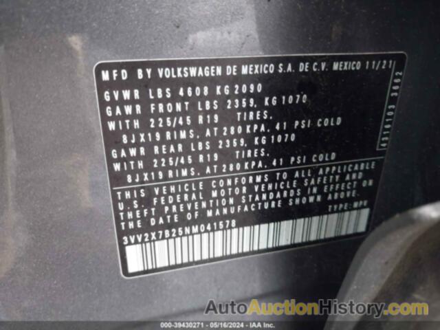 VOLKSWAGEN TAOS SEL, 3VV2X7B25NM041578