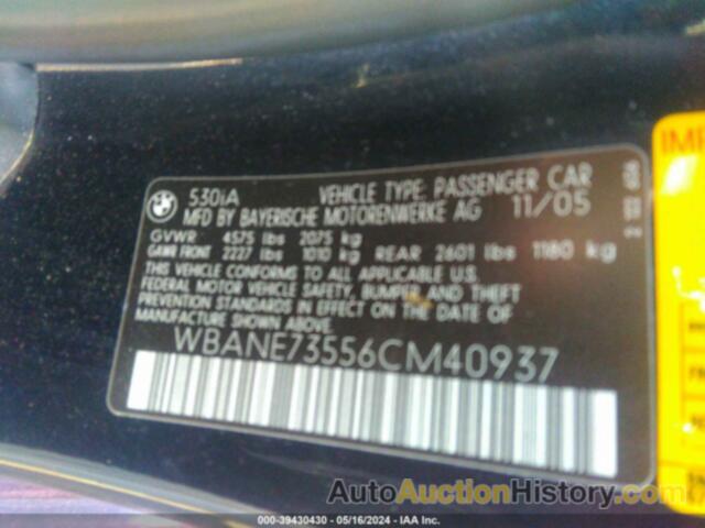 BMW 530I I, WBANE73556CM40937