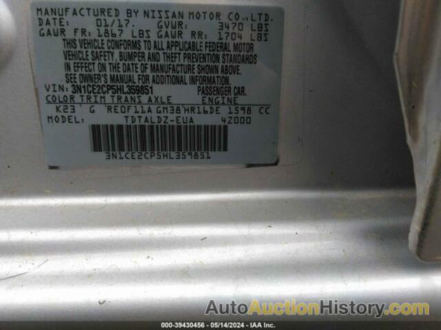 NISSAN VERSA NOTE SV, 3N1CE2CP5HL359851