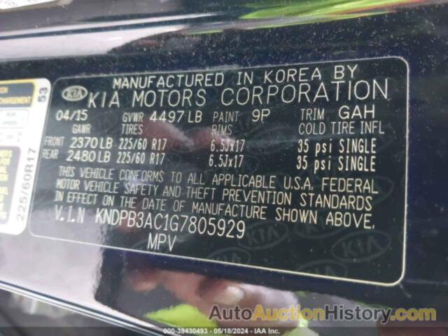 KIA SPORTAGE LX, KNDPB3AC1G7805929