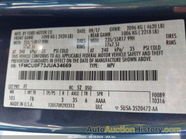 FORD ESCAPE S, 1FMCU0F73JUA34669