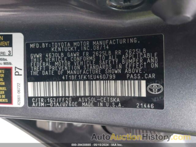 TOYOTA CAMRY SE, 4T1BF1FK1EU460799