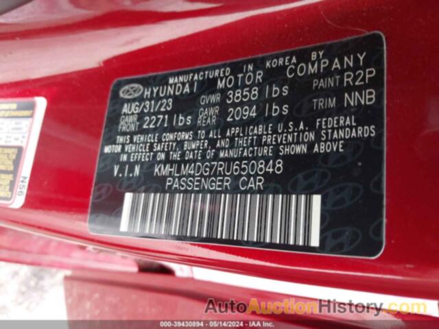 HYUNDAI ELANTRA SEL, KMHLM4DG7RU650848