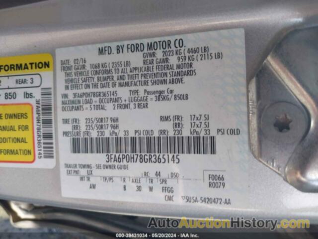 FORD FUSION SE, 3FA6P0H78GR365145