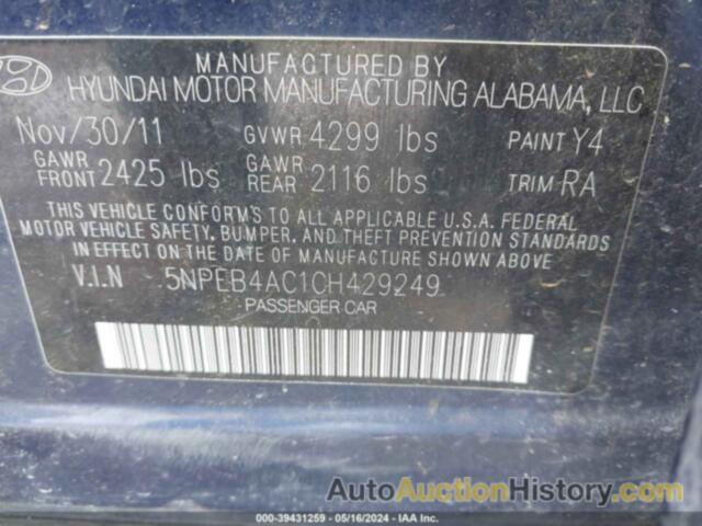 HYUNDAI SONATA GLS, 5NPEB4AC1CH429249