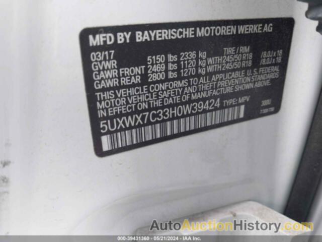 BMW X3 XDRIVE35I, 5UXWX7C33H0W39424