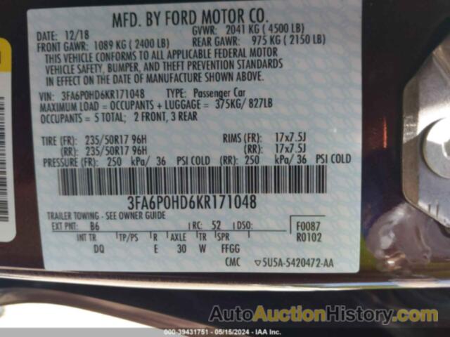 FORD FUSION SE, 3FA6P0HD6KR171048