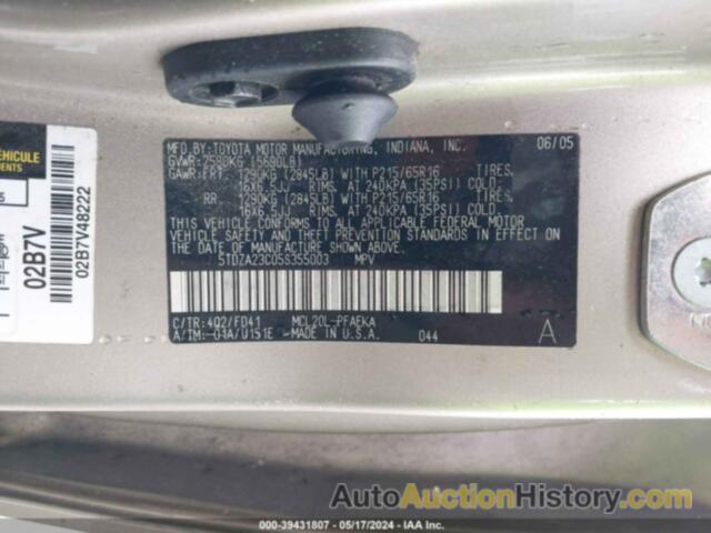 TOYOTA SIENNA CE/LE, 5TDZA23C05S355003