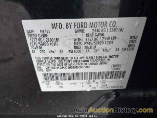 FORD EDGE LIMITED, 2FMDK3KC9BBB20882