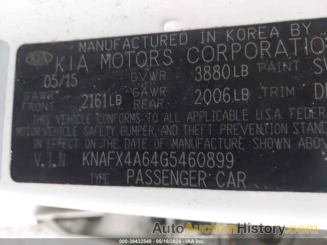 KIA FORTE LX, KNAFX4A64G5460899