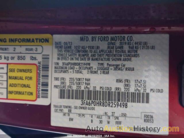 FORD FUSION SE, 3FA6P0HR8DR259498