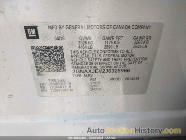 CHEVROLET EQUINOX LT, 2GNAXJEV2J6328966