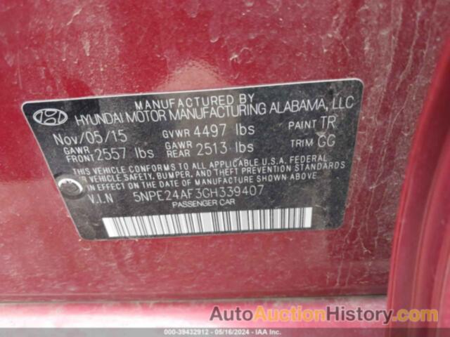 HYUNDAI SONATA SE, 5NPE24AF3GH339407