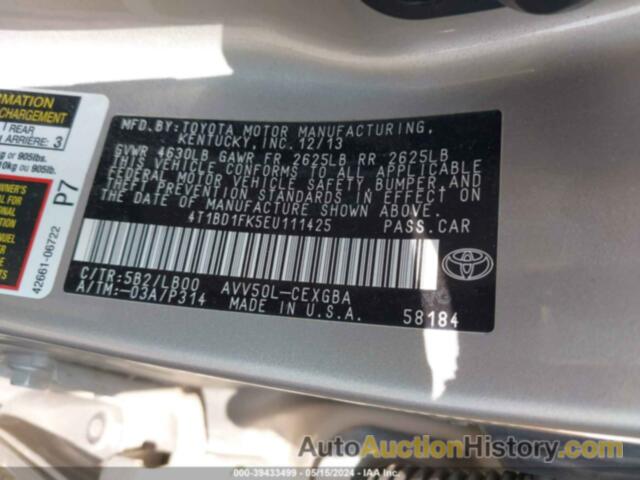 TOYOTA CAMRY HYBRID HYBRID/LE/XLE, 4T1BD1FK5EU111425